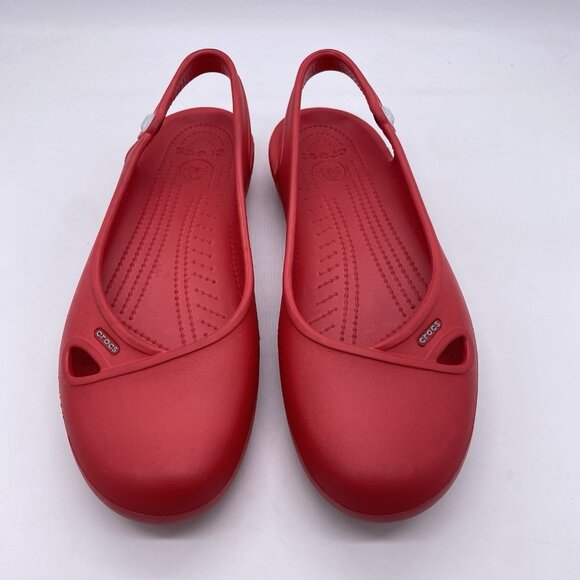 CROCS Olivia Ballet Flats Women's 12 Red Slingback Jeweled Crystal Rhinestone - Picture 2 of 11